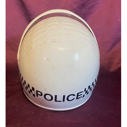 859 - Vintage Police Helmet with Visor, white, displays red 