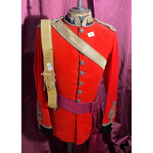 722 - Victorian British military dress tunic from in bright red with gold braid detailing and decorative b... 