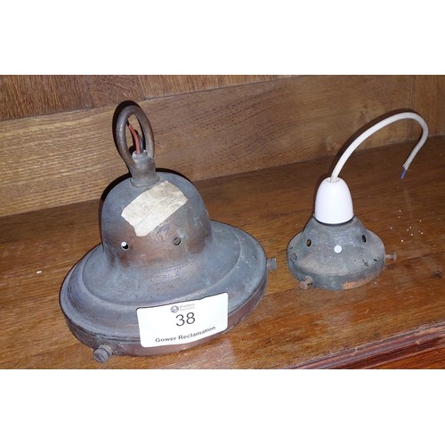 38 - Two vintage brass light tops, largest 16cm (h)  / All lots are located at Gower Reclamation, Unit 17... 