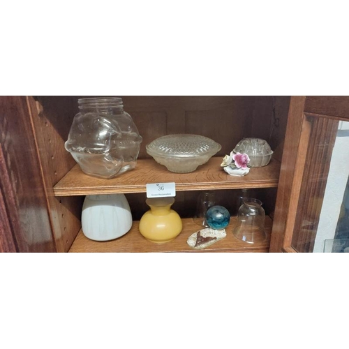 36 - A quantity of assorted bric-a-brac including glassware, bone china, lamp shades, crockery etc.   / A... 