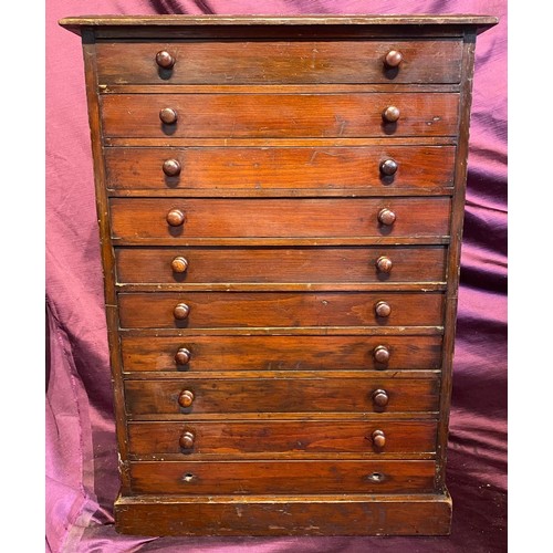 474 - A 19th century flight of collectors drawers, of fine quality, ten drawers each with paper lining and... 