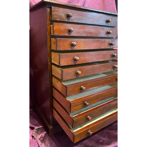 474 - A 19th century flight of collectors drawers, of fine quality, ten drawers each with paper lining and... 