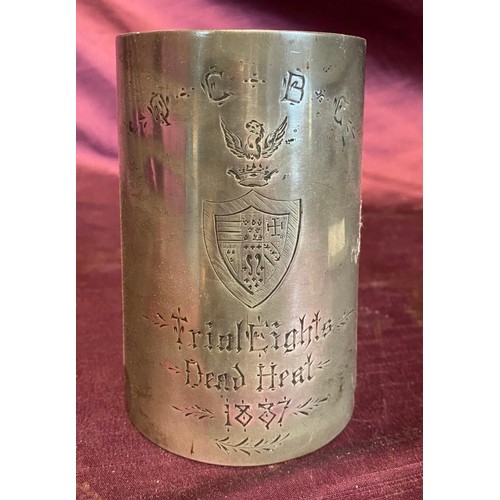 682 - A 19th century dated '1887' rowing presentation goblet, in pewter / All lots are located at The Barn... 