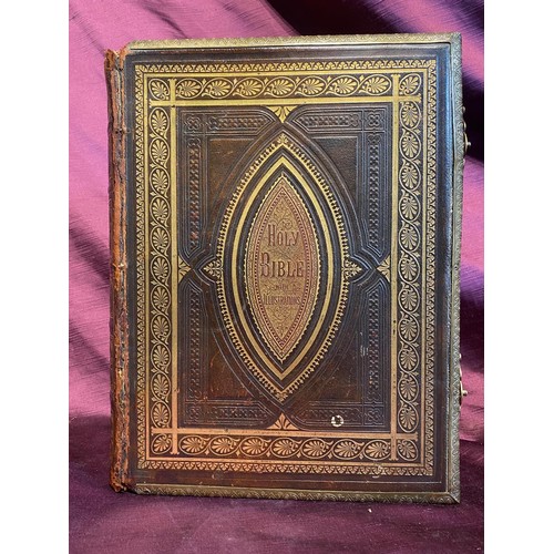 687 - Early 19th century family bible with ornate decoration, with family history, in generally good condi... 