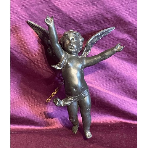 916 - A 19th century Italian bronze cherub which would suspend from the chain / All lots are located at Th... 