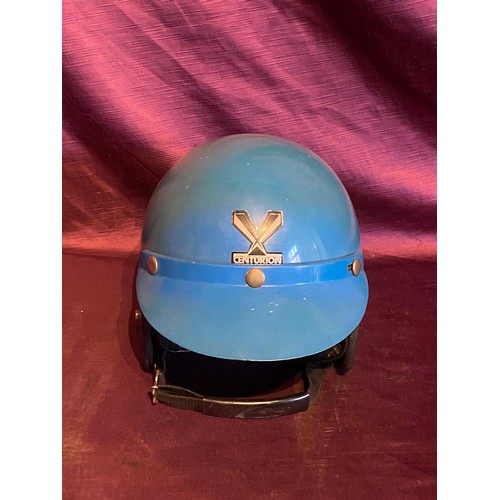 857 - Vintage Centurion safety helmet, blue with brass rivets. Manufacturer's badge on front.  / All lots ... 