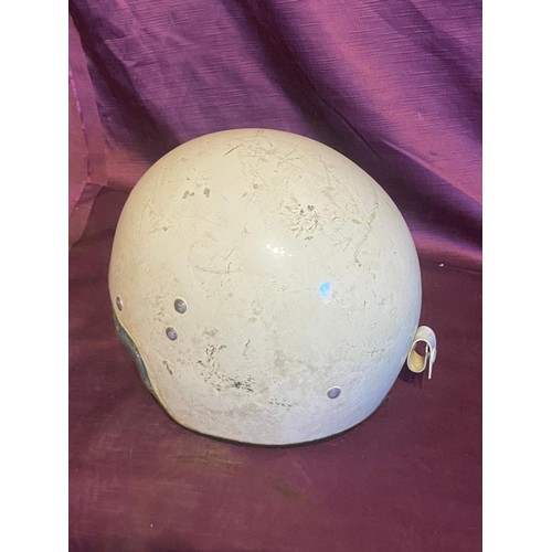 858 - Vintage safety helmet, mid-20th century, showcases a white painted exterior with rivet detailing and... 