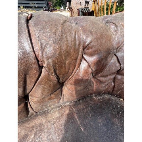 511 - Early 19th century horse-hair filled tanned leather solid buttoned Chesterfield sofa, in work condit... 