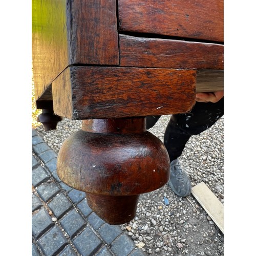 697 - Early 20th century ships campaign desk with single topped drawer, twinned pedestals and three drawer... 