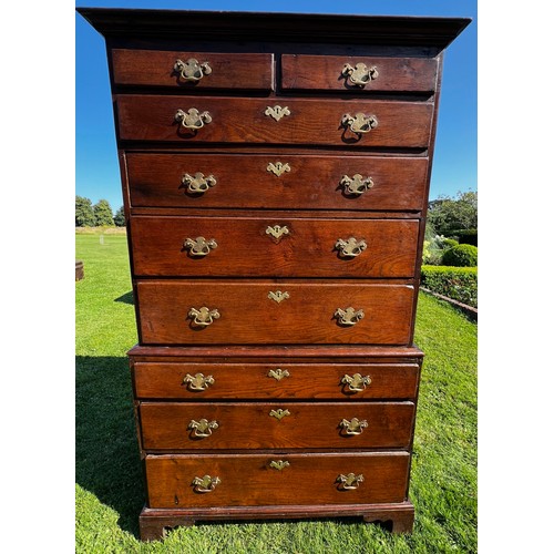 698 - A 18th century Georgian chest-on-chest in oak, good original colour and patina, top half two over fo... 