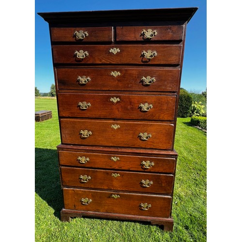 698 - A 18th century Georgian chest-on-chest in oak, good original colour and patina, top half two over fo... 