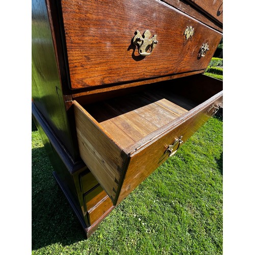 698 - A 18th century Georgian chest-on-chest in oak, good original colour and patina, top half two over fo... 