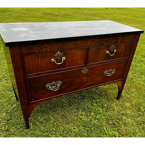 700 - A 19th century continental (possible Italian origin), flamed mahogany and inlaid three drawer commod... 