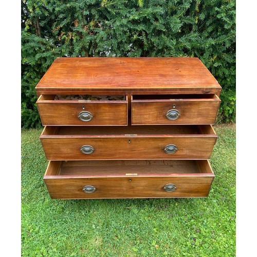 701 - Early 19th century regency period two over two mahogany chest of drawers on splayed feet, of small p... 