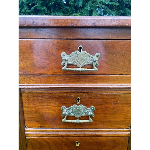 702 - A mid-19th century twin pedestal desk in walnut with separate top having three sectional tooled leat... 