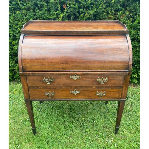 703 - Early 19th century Georgian cylinder secretaire chest, top drawer has pull out mechanism which engag... 