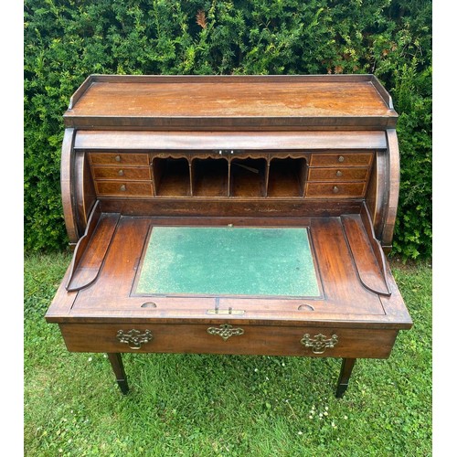 703 - Early 19th century Georgian cylinder secretaire chest, top drawer has pull out mechanism which engag... 