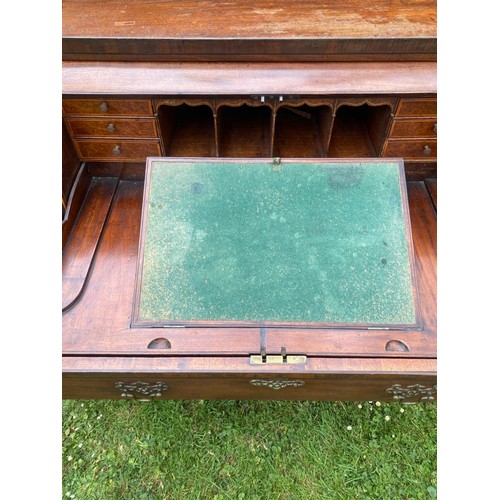 703 - Early 19th century Georgian cylinder secretaire chest, top drawer has pull out mechanism which engag... 