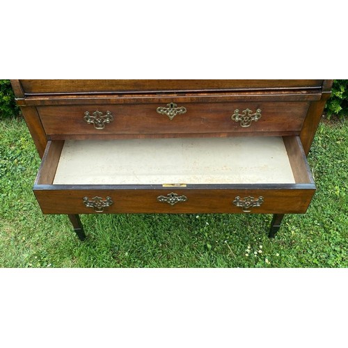 703 - Early 19th century Georgian cylinder secretaire chest, top drawer has pull out mechanism which engag... 