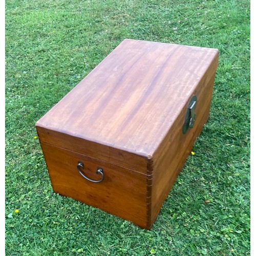 935 - A 19th century campherwood campaign trunk with brass clasp and plate / All lots are located at The B... 