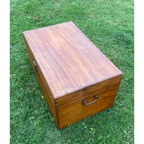 935 - A 19th century campherwood campaign trunk with brass clasp and plate / All lots are located at The B... 