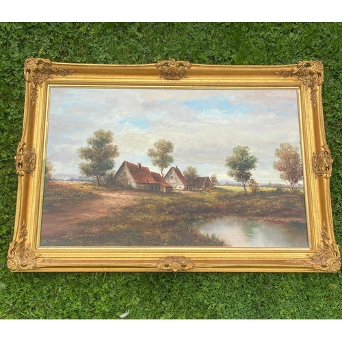 942 - An accomplished oil painting of a countryside scene in ornate gilt frame / All lots are located at T... 