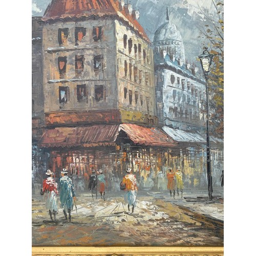 943 - A large 20th century Parisian street scene oil on canvas, signed C. Burnett, in large ornate gilt fr... 