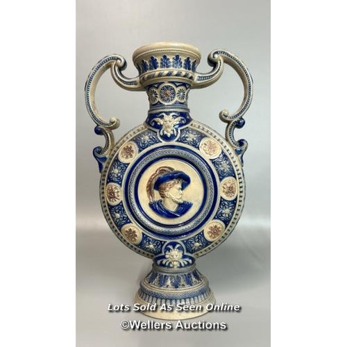 1 - A German pottery double handled moon flask, 37cm high  / AN2