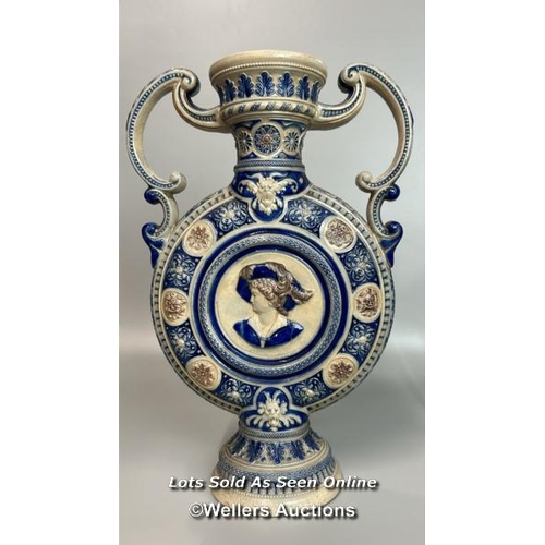 1 - A German pottery double handled moon flask, 37cm high  / AN2