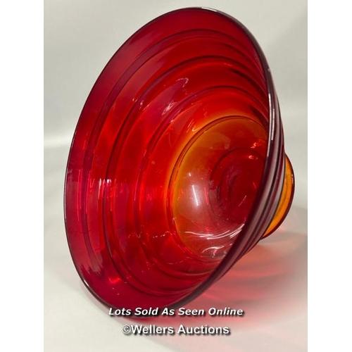 13 - A glass ruby red fruit bowl with applied ribbon pattern, unsigned, 25.5cm diameter, 15cm high / AN4