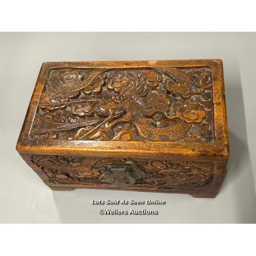 16 - A Chinese carved box with brass fittings, 22.5 x 13 x 12cm / AN4