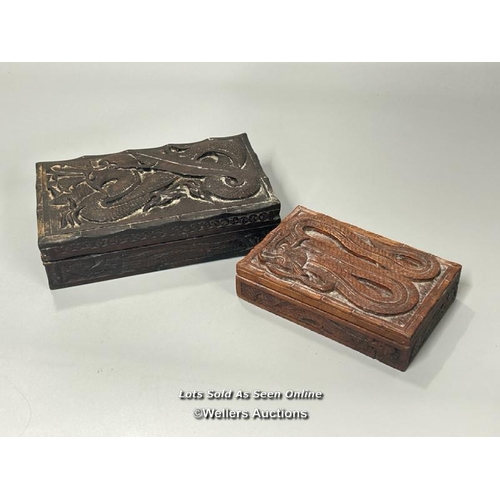 17 - Two Chinese carved wooden boxes largest, 20 x 6 x 13cm / AN4