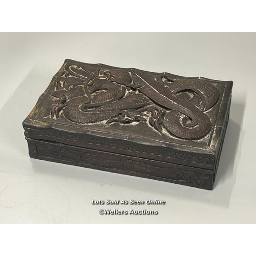 17 - Two Chinese carved wooden boxes largest, 20 x 6 x 13cm / AN4