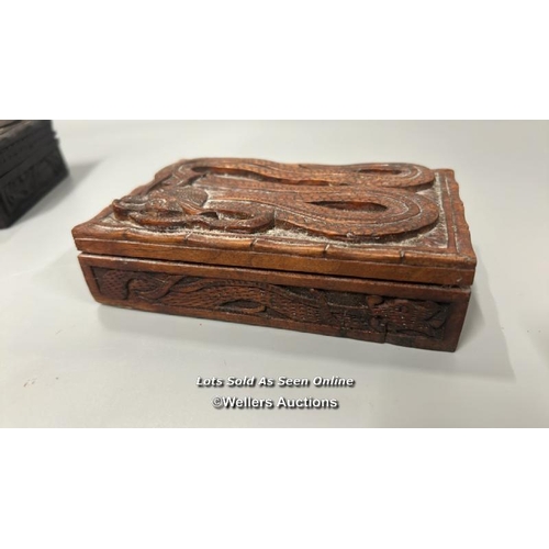 17 - Two Chinese carved wooden boxes largest, 20 x 6 x 13cm / AN4