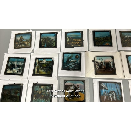 37 - A collection of forty-five Victorian glass slides for magic lantern, mostly military themed, 8 x 8cm... 