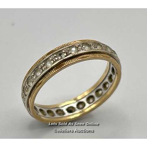 301 - A hallmarked 9ct gold full eternity ring set with colourless paste stones, dated 1969, ring size N, ... 