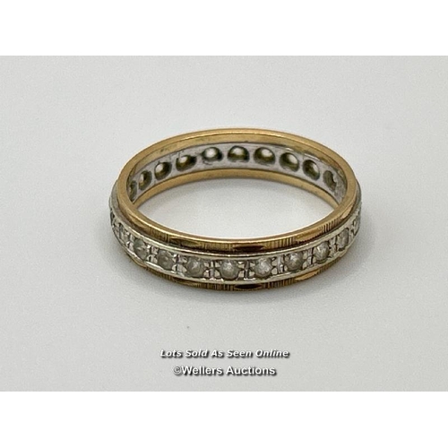 301 - A hallmarked 9ct gold full eternity ring set with colourless paste stones, dated 1969, ring size N, ... 