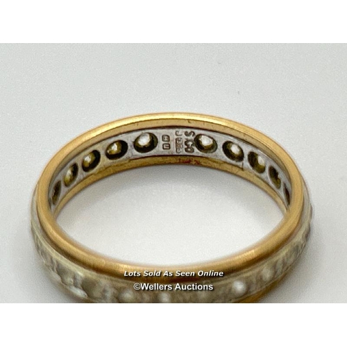 301 - A hallmarked 9ct gold full eternity ring set with colourless paste stones, dated 1969, ring size N, ... 