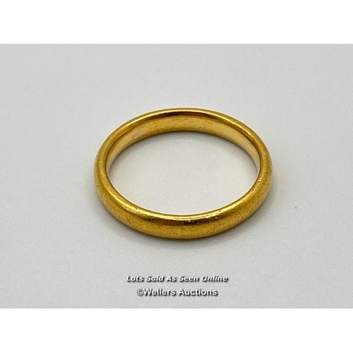 303 - 22ct gold wedding band, court profile, width 3.2mm, ring size M, gross weight 4.54g. Hallmarked 1955... 