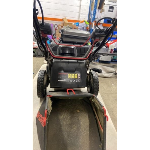 2052 - POWERWORKS 82V CORDLESS 46CM SELF PROPELLED LAWN MOWER + 82V BATTERY + CHARGER / HEAVY SIGNS OF USE ... 