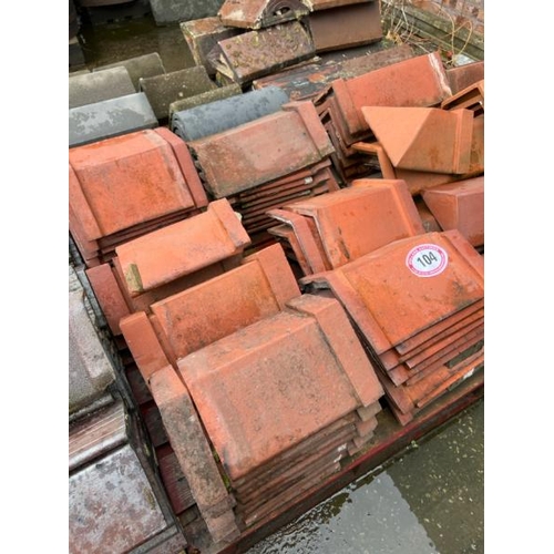 104 - Pallet of apporx. x50 red ridge roof tiles, sizes vary