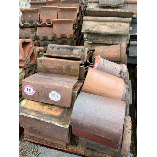 111 - Pallet of approx. x70 assorted ridge and half round salt glazed roof tiles, sizes and styles vary