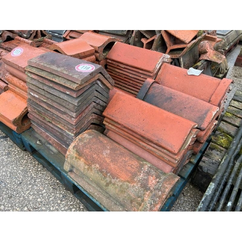 118 - Pallet of approx. x45 assorted ridge and half round roof tiles, sizes and styles vary