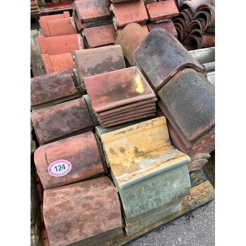 124 - Pallet of approx. x100 assorted terracotta ridge tiles, sizes and styles vary