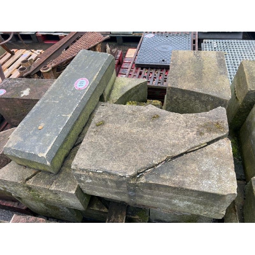 149 - X13 Pieces of assorted Yorkstone, the largest measures 61 l x 40 w x 22cm d