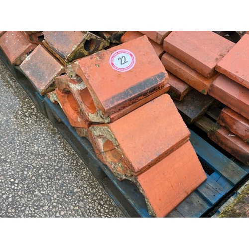 22 - X9 terracotta triangular copings, measures approx. 30cm l