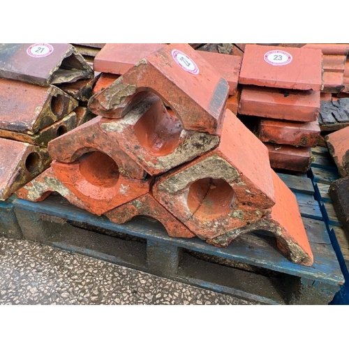 22 - X9 terracotta triangular copings, measures approx. 30cm l