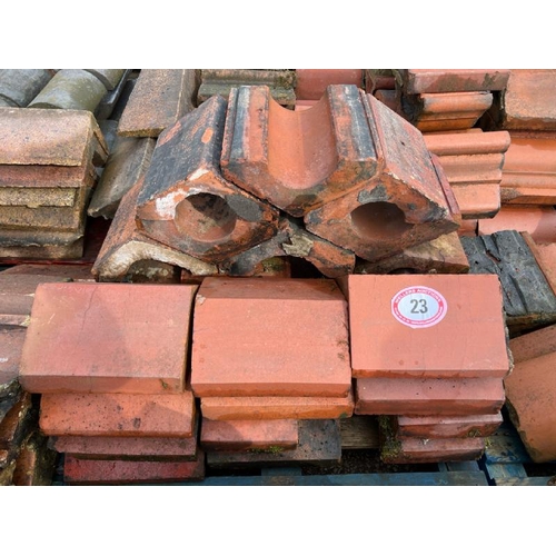 23 - X30 terracotta triangular copings, measures approx. 30cm l