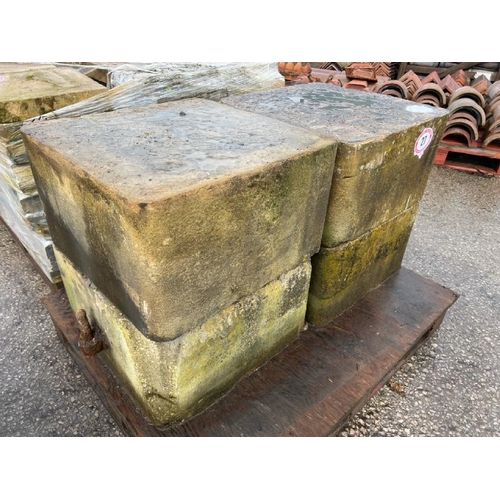 27 - X4 Large Yorkstone gate bases in square form, each measures approx. 57.5 l x 57 w x 33cm h