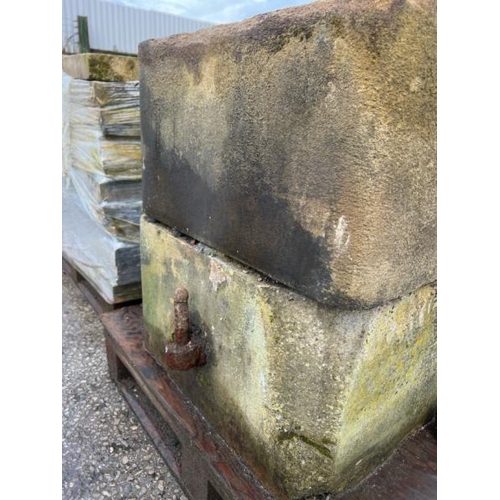 27 - X4 Large Yorkstone gate bases in square form, each measures approx. 57.5 l x 57 w x 33cm h